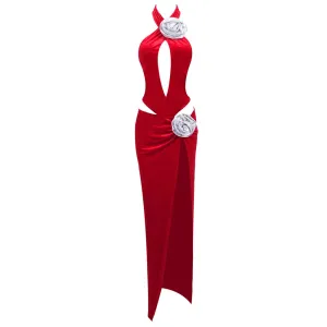 Trend4us Women's Velvet Halter Cutout Gown