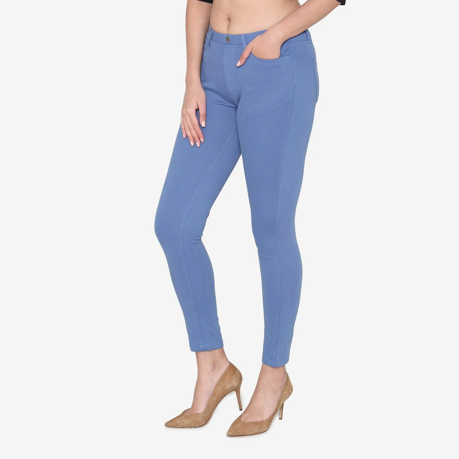 Women's  Cotton Stretchable Jeggings - Lt. Denim Blue