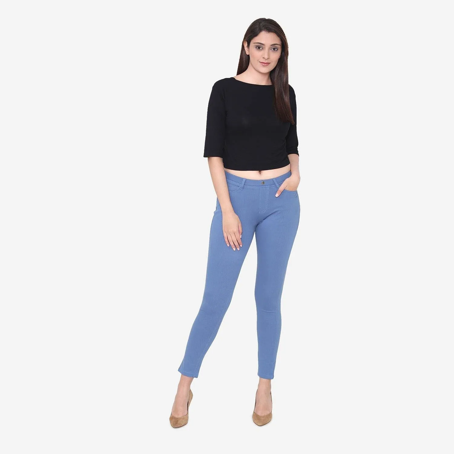 Women's  Cotton Stretchable Jeggings - Lt. Denim Blue