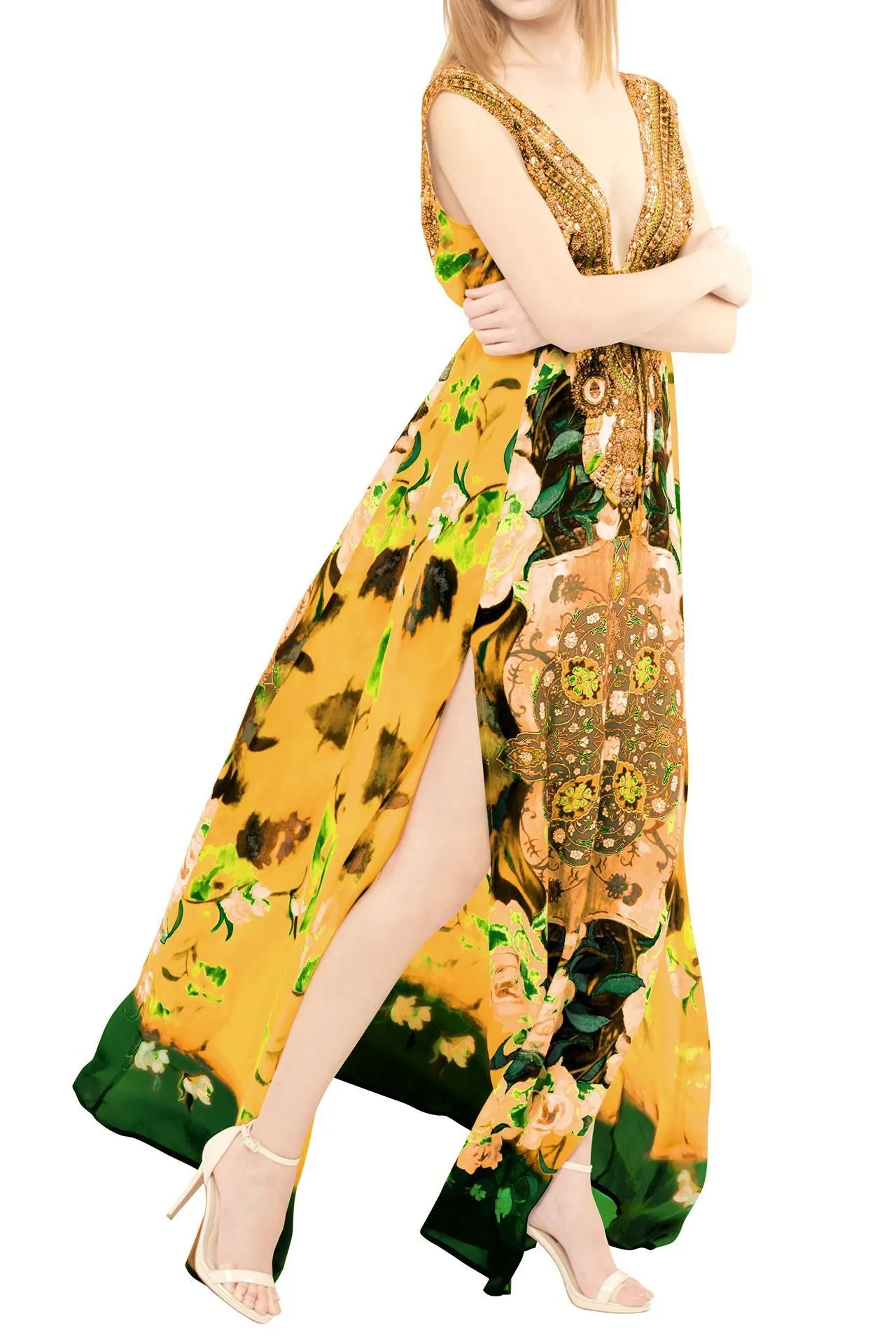 Yellow High Slit Maxi Dress