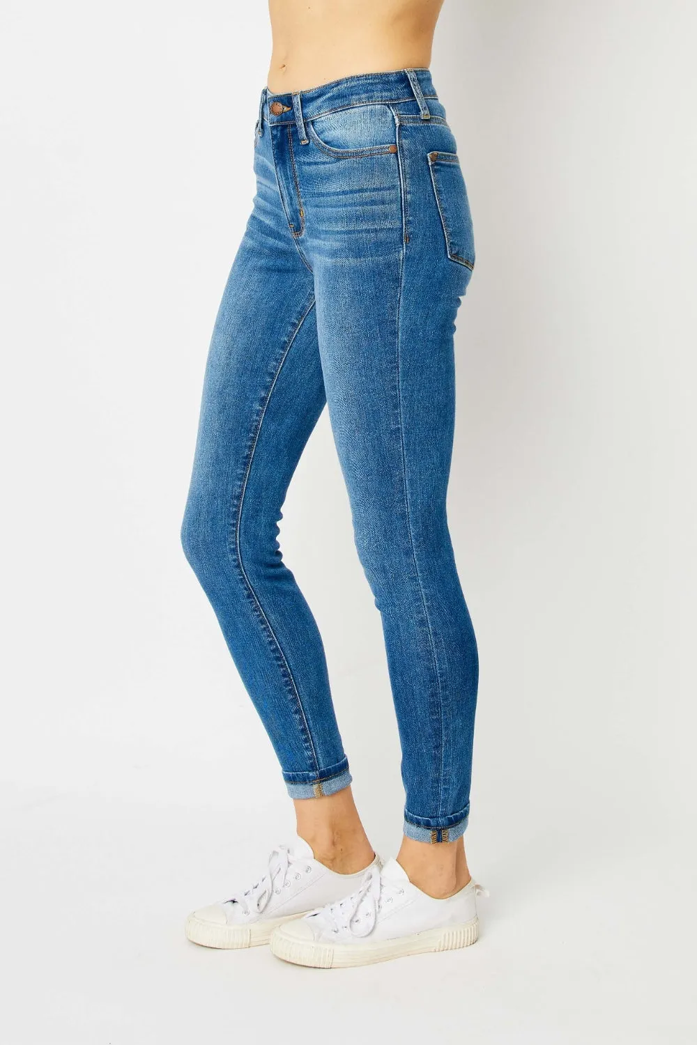 You Got Me Judy Blue Full Size Cuffed Hem Skinny Jeans